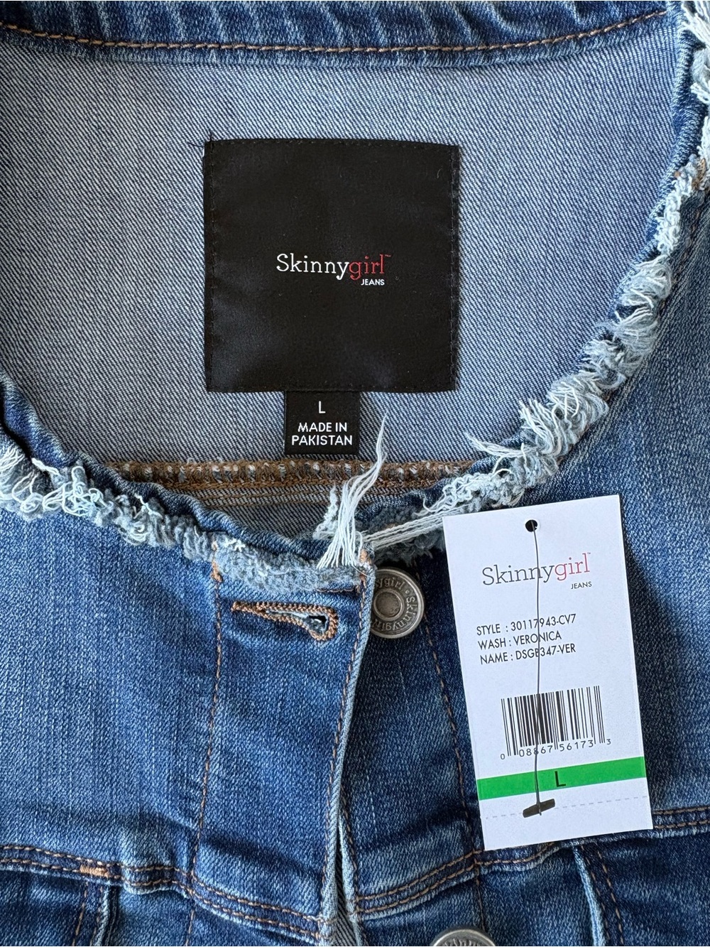 NWT Skinnygirl collarless frayed denim jacket sz L - Picture 5 of 8
